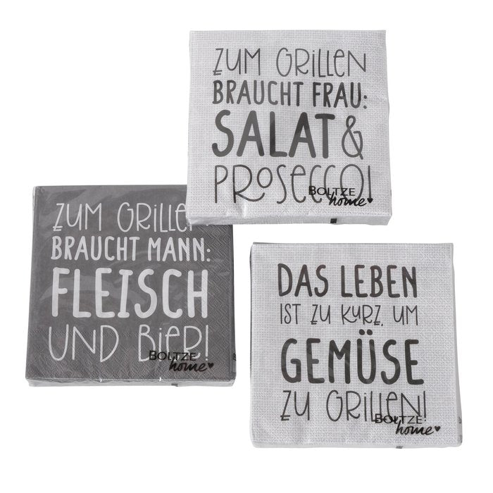 Servietten Grillon, 20 tlg., 3 sort.