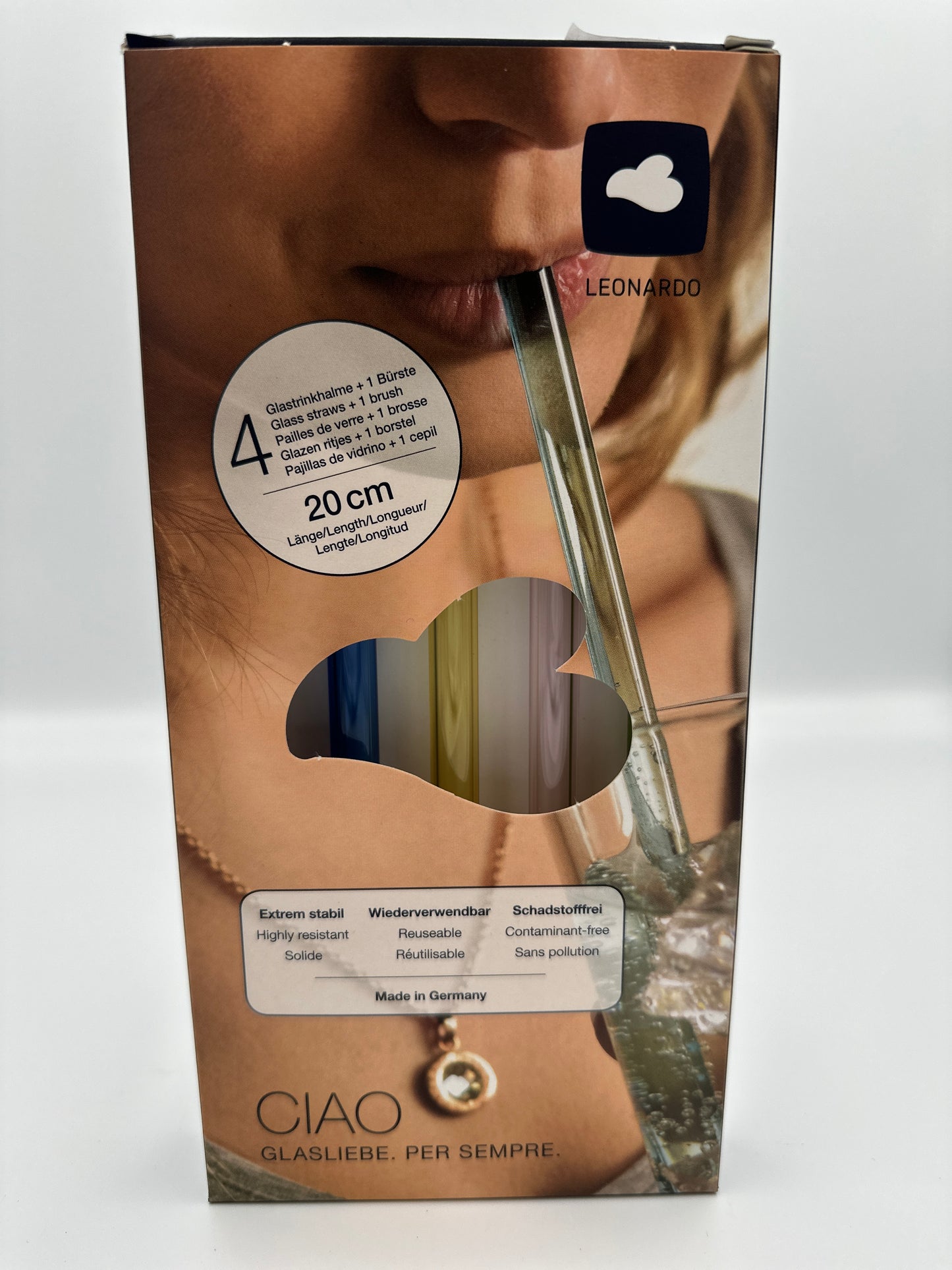 Leonardo glass drinking straws Ciao set of 4 colored